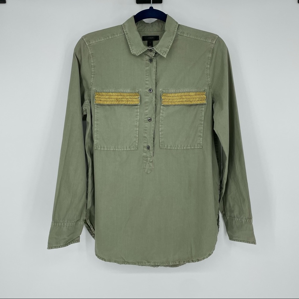 J.Crew Beaded Chevron Military Green Long Sleeves